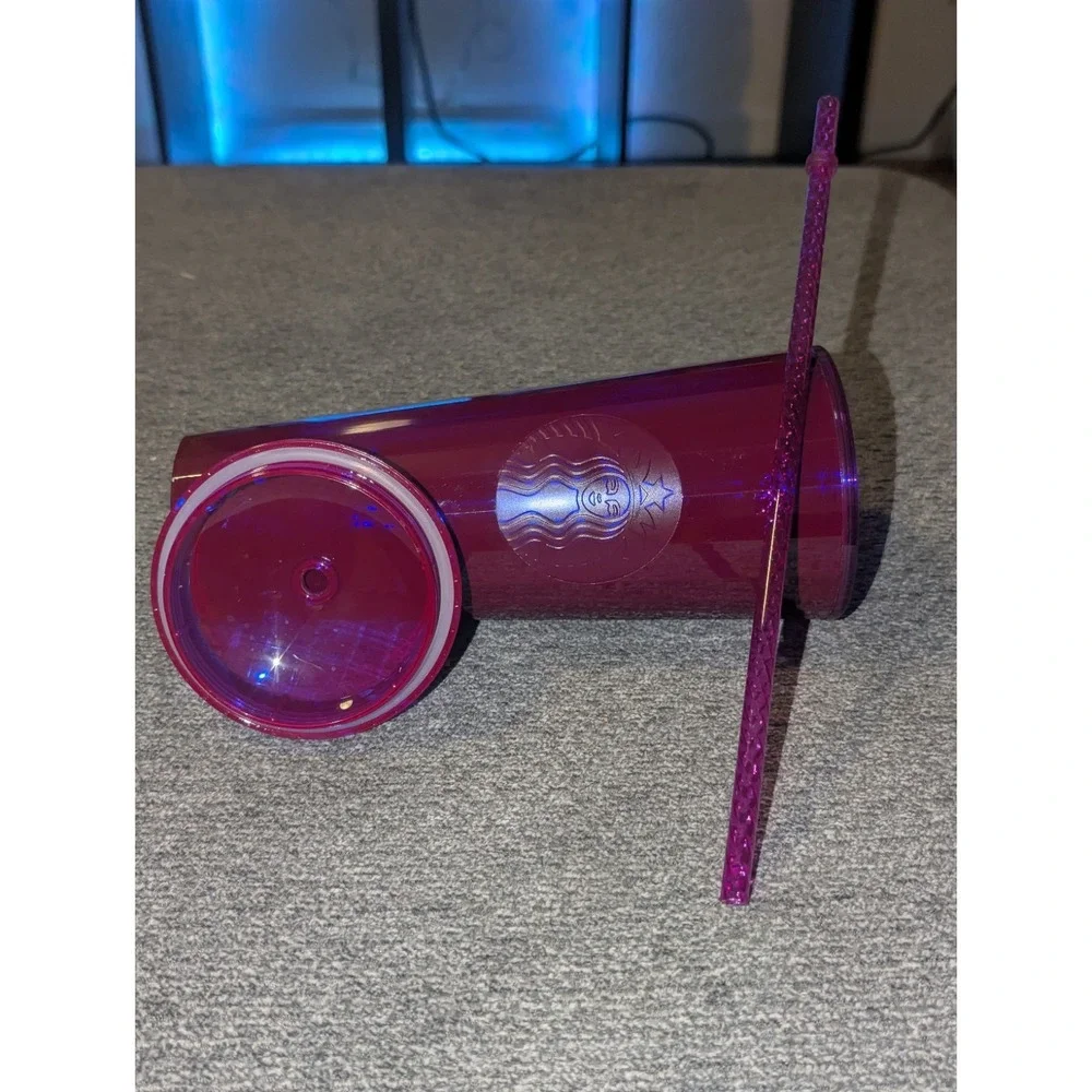 Starbucks Tumbler April 2021 Tall Purple Cold Cup Blue Edge Glow Dome Lid 24 oz